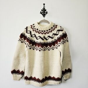 Handmade Wool Fair Isle Sweater Size M/L Pullover Hand Knit Icelandic Nordic